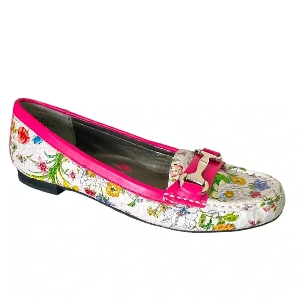 ROS HOMMERSON | Regina Pink White Floral Moc Toe Leather Loafers Size 9SS - Picture 3 of 7